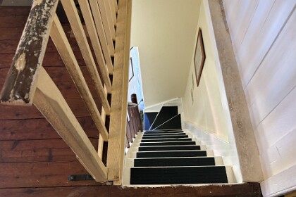 18th September, 2025   Jenni climbed these very steep stairs to get to the attic of the church. I don't do stairs.