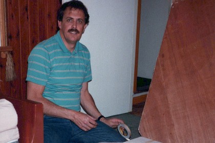 June 1985  &nbsp;  Dennis Percival takes this picture of me packing my 1984 World Championships plane to take with me.