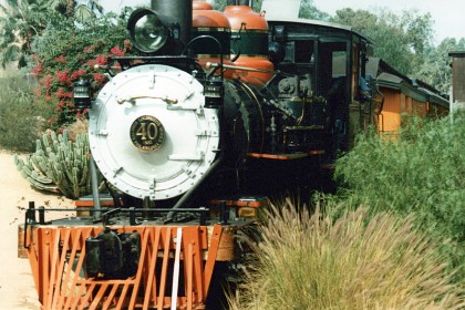 Steam train at Knott's Berry Farm. It loops around the northern part of the park