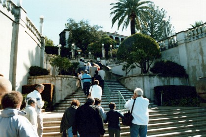 We walk up the steps to Hearst's Castle.