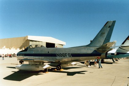 Privately owned North American F86 Sabre by North American. Through a series of mergers and sales, North American Aviation became part of North American Rockwell, which later became Rockwell International and is now part of Boeing.