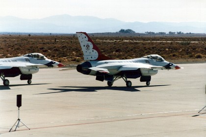 The Thunderbirds taxi out to begin their display.