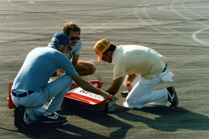 He starts his engine, signals to the judges to start their stopwatches, and flies.