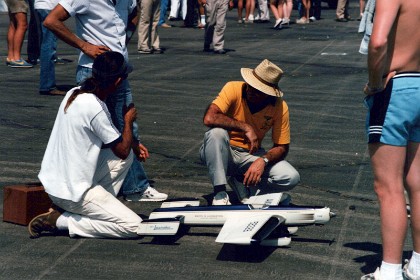 At the flying field, a Naval Air Station at Lake Charles Louisiana, Brian chats with Ski Dumbrowski about his amazing airplane. For Brian to admire someone's workmanship is a fine tribute because he is an amazing craftman himself.