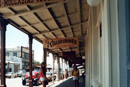 Jenni and Val outside of Russells Roadrunner western store in Tombstone Arizona