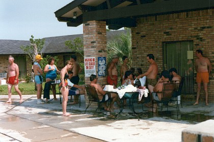 Relaxing in the motel's  pool after the Walker Cup fly-off.