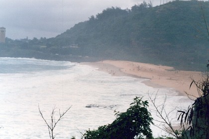 This is the world-famous Waimea Bay on December 28, 1986.  It's a bit stormy.