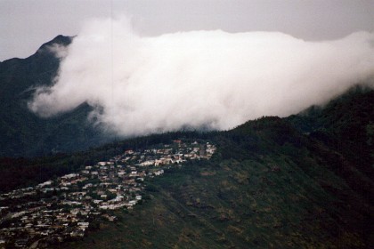 From Diamond head looking north at  the low lying cloud.