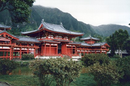 The Byodo-In Temple is a non-denominational Buddhist temple located on the island of Oʻahu in Hawaiʻi in Valley of the Temples Memorial Park. It was dedicated in August 1968 to commemorate the 100th anniversary of the first Japanese immigrants to Hawaii.