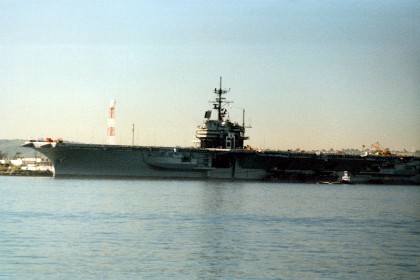 January, 1986  An aircraft carrier in San Diego harbour.