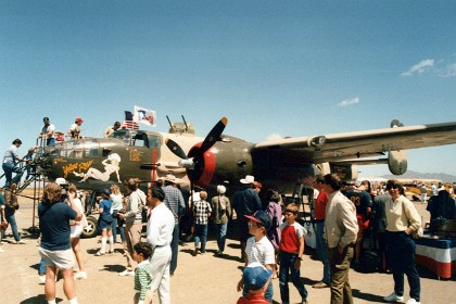 The North American B-25 Mitchell is an American medium bomber that was introduced in 1941 and named in honor of Major General William "Billy" Mitchell, a pioneer of U.S. military aviation. Used by many Allied air forces, the B-25 served in every theater of World War II, and after the war ended, many remained in service, operating across four decades. Produced in numerous variants, nearly 10,000 B-25s were built. B25's engines: The Wright R-2600 Cyclone 14 (also called Twin Cyclone) was an American radial engine developed by Curtiss-Wright and widely used in aircraft in the 1930s and 1940s.