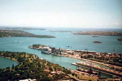 From Centrepoint Tower looking north east through the Sydney heads