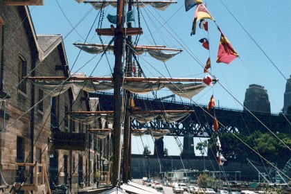 These old bond stores on the Sydney Harbour foreshore is where the sailing ships of last century used to store the wool before shipping it off to England.  It is now pleasant series of open-air restaurants.