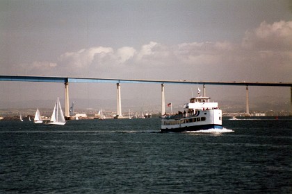 The Coronado Bridge is a 2.1 mile prestressed concrete/steel girder bridge linking San Diego with Coronado, California. The bridge is signed as part of State Route 75. Tolls continued until 2002