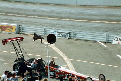 Joe Amato is the fastest ever top fuel driver; some time back he did 287 mph.  The final tomorrow is won by Amato by .01 of a second in the fastest side-by-side race ever.