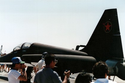 This is the "Russian Plane" from the movie Top Gun.  It is actually a twin seat F-5 trainer.