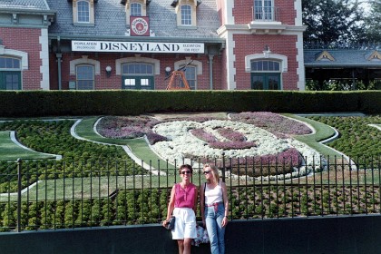 Candi and Jacqui outside the entrance to Disneyland.