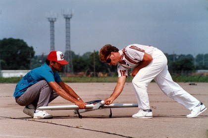 Jim Casale tunes his engine before takeoff.  He comes a very close second.