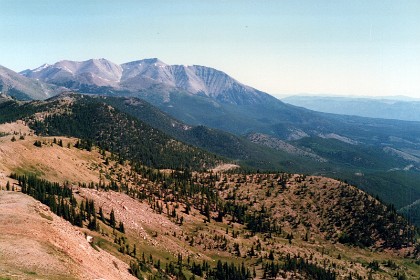 Monarch Mountain is located on the Continental Divide and is 11,300 ft.  Look closely and you can see the cables of the ski lifts.  There are four lifts on this SW side of the mountain.