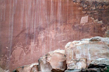 Petroglyphs created by the Anasazi. They were gone by 1300 CE; historians list drought among the possible causes for their disappearance.