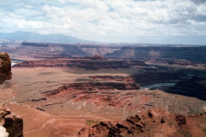 At Dead Horse point looking east to the mountains in Utah. Thelma and Louise Point is near the tiny bit of river showing in the left centre.