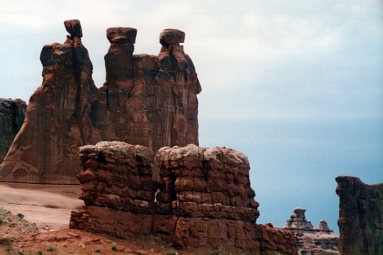 From Dead Horse Point, we drive through Moab into Arches National Park.  These  are the Three Gossips.