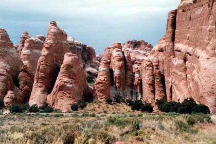 After climbing from sea level the forces of erosion carved layer after layer of rock away. Once exposed, deeply buried sandstone layers rebounded and expanded, like a sponge expands after it's squeezed. This created even more fractures, each one a pathway for water to seep into the rock and further break it down.  This is called the Devil's Garden.