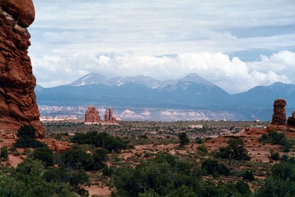 The Manti-La Sal National Forest in the background.  Peaks are at 12,000 ft and still have snow on them. The Manti–La Sal National Forest covers more than 1.2 million acres and is located in the central and southeastern parts of Utah and the extreme western part of Colorado.