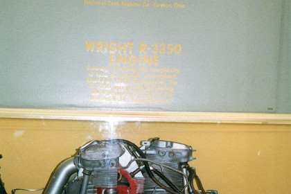 Wright R3350 Engine donated by NCR.    DOES THIS COMPANY'S GENEROSITY KNOW NO BOUNDS?   The Wright R-3350 Duplex-Cyclone was one of the most powerful radial aircraft engines produced by the United States. Based on the earlier Wright Cyclone engines, the R-3350 first ran in May 1937, and its first major military use was to power the Boeing B-29.