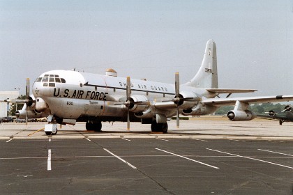 Boeing KC-97L Stratofreighter. A cargo version of the B-29, the C-97 Stratofreighter first flew in November 1944. Boeing introduced the tanker version, KC-97 with the "flying boom" refueling system, in 1950. In all, the USAF ordered 890 aircraft: 74 C-97s and 816 KC-97s.  TECHNICAL NOTES:  Engines: Four Pratt & Whitney R-4360s of 3,500 hp each and two General Electric J47 turbojets of 5,970 lbs. thrust each Maximum speed: 400 mph Range: 2,300 miles Span: 141 ft. 2 in. Length: 117 ft. 5 in. (with boom retracted) Height: 38 ft. 4 in. Weight: 153,000 lbs. normal maximum Serial number: 52-2630