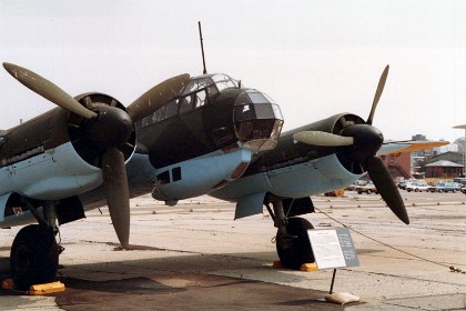 Junkers Ju 88D-1/Trop. The German Ju 88 was one of the most versatile airplanes of World War II. It operated in nearly every kind of combat role, including dive bomber, level bomber, night fighter, day interceptor, photographic reconnaissance, tank destroyer and even as an unpiloted missile. The Ju 88 made its first flight on Dec. 21, 1936, and hundreds remained in use when the war ended in 1945. TECHNICAL NOTES: Armament: Six 7.92mm machine guns Engines: Two Junkers Jumo 211s of 1,200 hp each Maximum speed: 295 mph Cruising speed: 225 mph Range: 1,553 mph Ceiling: 27,880 ft. Span: 65 ft. 10 in. Length: 47 ft. 1 in. Height: 15 ft. 11 in. Weight: 26,700 lbs.