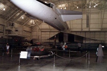 North American XB-70 Valkyrie. The futuristic XB-70A was originally conceived in the 1950s as a high altitude, nuclear strike bomber that could fly at Mach 3 (three times the speed of sound) -- any potential enemy would have been unable to defend against such a bomber. By the early 1960s, however, new Surface-to-Air Missiles (SAMs) threatened the survivability of high-speed, high altitude bombers. Less costly, nuclear armed ICBMs (Intercontinental Ballistic Missiles) were also entering service. As a result, in 1961, the expensive B-70 bomber program was canceled before any Valkyries had been completed or flown.