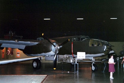 North American B-25B Mitchell. The B-25 medium bomber was one of America's most famous airplanes of World War II. It was the type used by Gen. Jimmy Doolittle for the Tokyo Raid on April 18, 1942.  TECHNICAL NOTES: Armament: Six .50-cal. machine guns; 3,000 lbs. of bombs Engine: Two Wright R-2600s of 1,700 hp each Maximum speed: 328 mph Cruising speed: 233 mph Range: 2,500 miles (with auxiliary tanks) Ceiling: 21,200 ft. Span: 67 ft. 6 in. Length: 53 ft. Height: 16 ft. 9 in. Weight: 29,300 lbs. maximum Cost: $109,670 (1943)