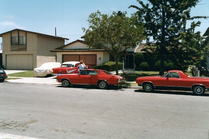 Four of the six cars usually parked at Bob's house in Fountain Valley.