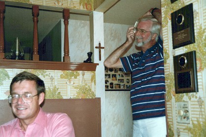 Bob's trophies adorn the wall.