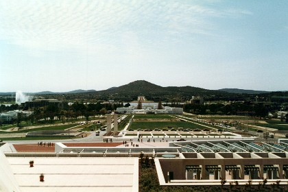 Old Parliament House looking up to the Australian War Memorial.