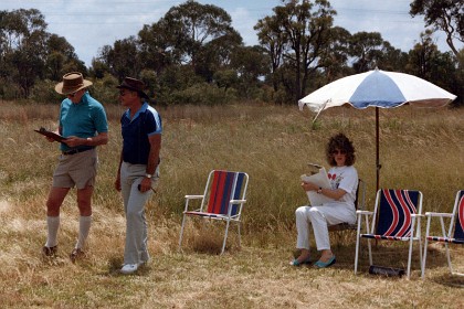 Brian Gardner's father Laurie practice-judges with Brian coaching.