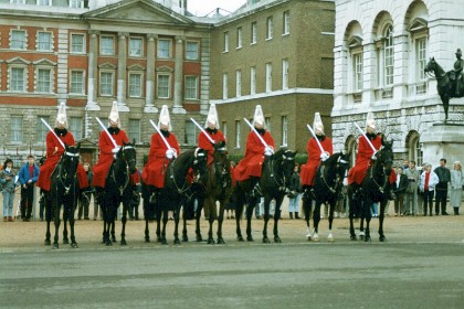 The Queen's Life Guard is the mounted guard at the entrance to Horse Guards.