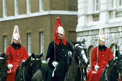 The guard is usually provided by the Household Cavalry Mounted Regiment, with the Life Guards and the Blues and Royals alternating.