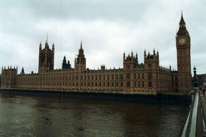 The House of Commons and the House of Lords run behind the Houses of Parliament from a line drawn down the centre from Big Ben