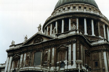 St Paul's Cathedral is an Anglican cathedral in London. As the seat of the Bishop of London, the cathedral serves as the mother church of the Diocese of London. It sits on Ludgate Hill at the highest point of the City of London and is a Grade I listed building. Its dedication to Paul the Apostle dates back to the original church on this site, founded in BCE 604.