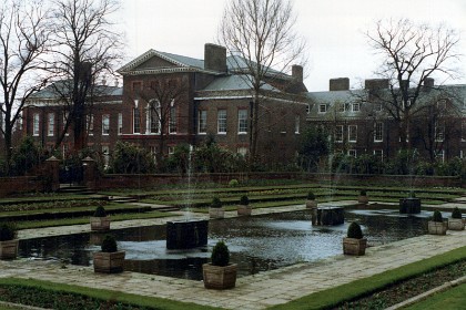 Kensington Palace, Queen Victoria's home. Kensington Gardens was originally the western section of Hyde Park, which had been created by Henry VIII in 1536 to use as a hunting ground. It was separated from the remainder of Hyde Park in 1728 at the request of Queen Caroline and designed to form a landscape garden, with fashionable features including the Round Pond, formal avenues and a sunken Dutch garden.