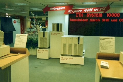 Wednesday March 23, 1988   I fly to Hanover in Germany for the NCR announcement of SESD's newest product: new dual processor hardware and updated operating system (ITX) that can use Microsoft Windows and a PC as an interface.