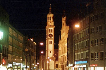 The Town Hall and Clock Tower in Maximilianstrasse, Augsburg.