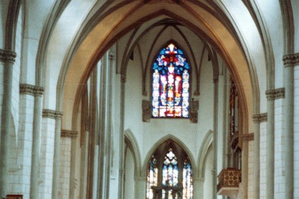 The Cathedral of Augsburg is a Roman Catholic church founded in the 11th century in Romanesque style, but with 14th-century Gothic additions. Together with the Basilica of St. Ulrich and Afra, it is one of the city's main attractions. It measures 113 x 40 m, and its towers are 62 m high.