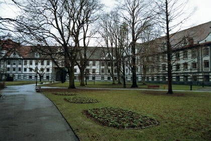 These buildings are to the rear of the cathedral and form a part of it. The Bishop's residence is probably here somewhere.