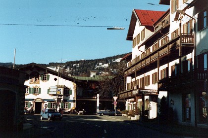 Oberammergau is famous for the artwork on its buildings. Fred and I have coffee and Strudel in one of the Guest Houses.