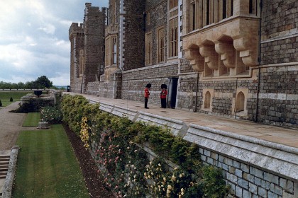 Changing of the Guard at Windsor castle on the East Terrace. At the moment, the new guards  are receiving their orders: Stand still for the next 8 hours and ignore the tourists.