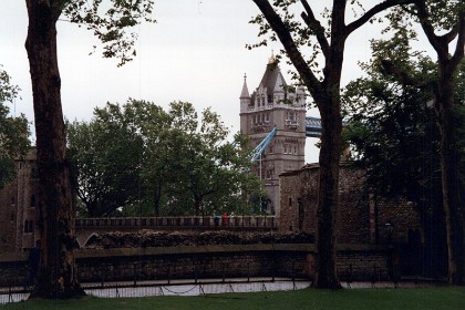 Tower Bridge in the background. Later, we go inside it and walk across the top.