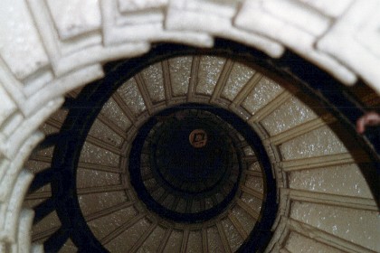 We now visit The Monument and we are looking straight up inside the building. It was constructed between 1671 and 1677 and stands at the junction of Monument Street and Fish Street Hill. It is 202 feet in height and 202 feet west of the spot in Pudding Lane where the Great Fire started on 2 September 1666.